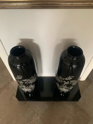Pareja Jarrones Negros Bandeja Decorativa