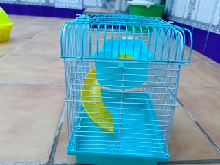 Jaula para hámster ruso azul y amarillo