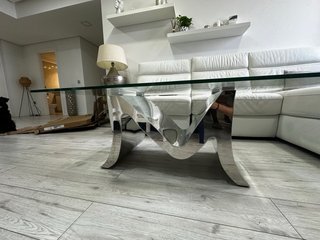 Mesa de centro cristal y metal lujo