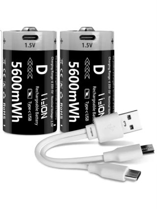 2x Baterías D 1.5V 5600mAh Recargables USB-C