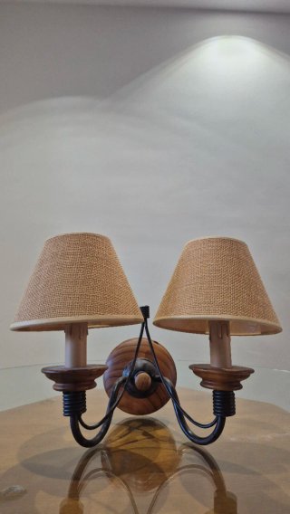 Lámpara de pared doble madera y yute