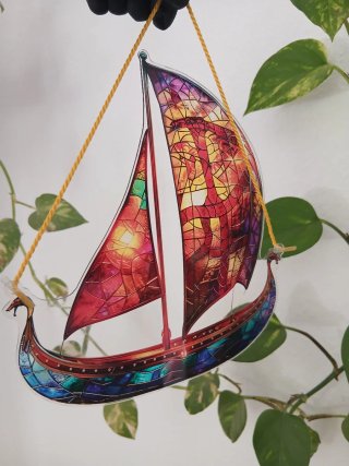 Colgante Barco Vikingo vidriera Colores