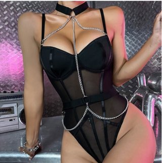 Body Negro con Collar y Cadenas L/XL