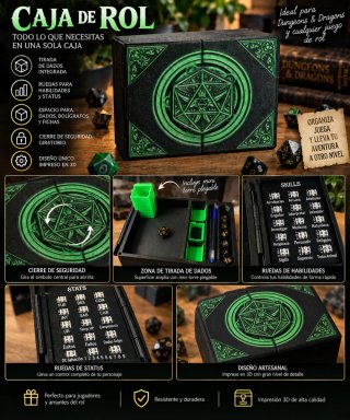 Caja RPG / D&D 3D completa – Dados, Stats, Skills