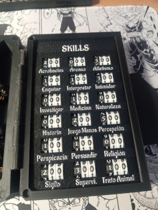 Caja RPG / D&D 3D completa – Dados, Stats, Skills