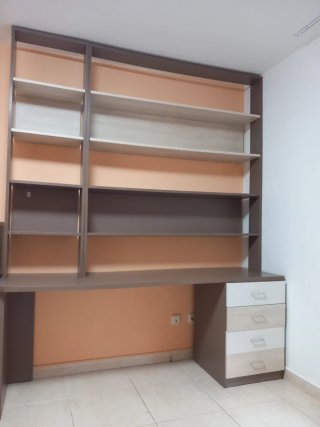 Escritorio con estanterías