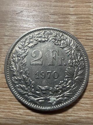 Monedas Suiza 1 Fr 1968 y 2 Fr 1970