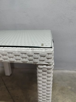 Mesa auxiliar jardín ratán sintético blanco