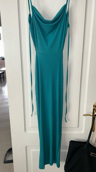 Vestido largo azul turquesa