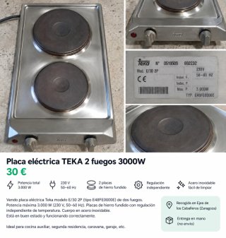 Placa eléctrica Teka 2 fuegos 3000W