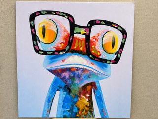 Cuadro rana con gafas 80x80 canvas texturizado