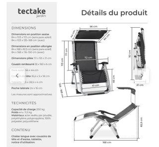 Tumbona reclinable plegable con parasol y cojin