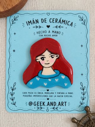 Imán de cerámica fría pintado a mano, mujer roja