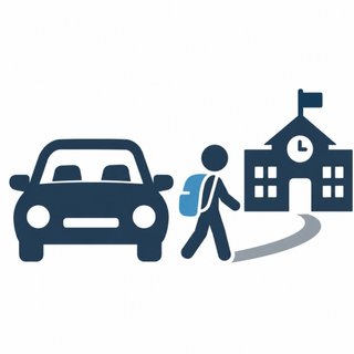 Persona con coche para llevar niño al instituto