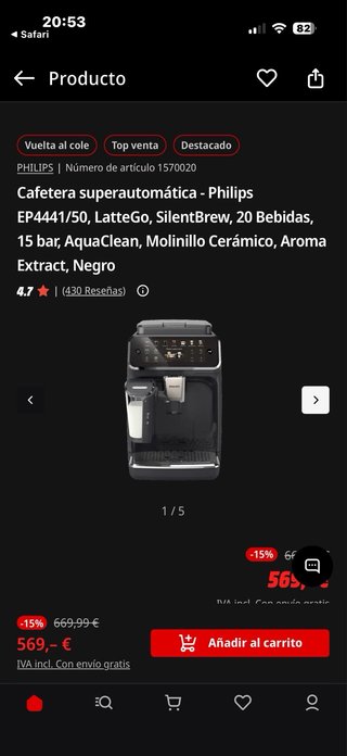 Cafetera Philips Serie 4400 comprada 16/12/25