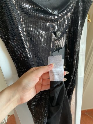 Vestito Corto Aderente Nero con Pailletes Taglia S