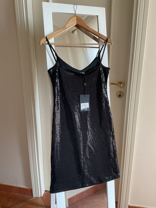 Vestito Corto Aderente Nero con Pailletes Taglia S