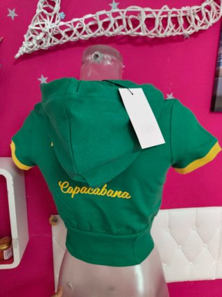 Top capucha Zara cremallera verde y amarillo