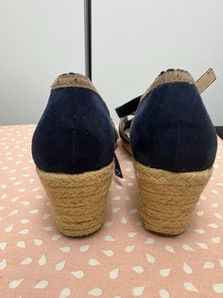 Zapatos de esparto cuña azul y beige