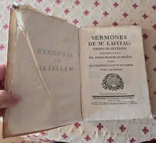 Libro Antiguo 1776 Sermones de Mr. Lafitau Tomo I
