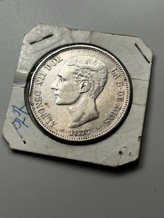Moneda 5 Pesetas Plata 1877 Alfonso XII