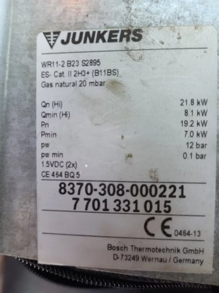 Cuerpo de gas calentador Junkers
