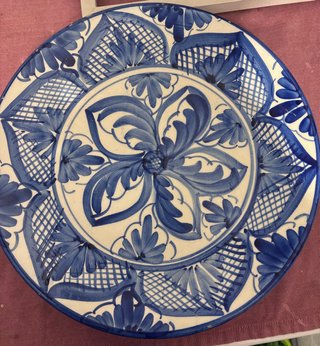 Plato Cerámica Azul y Blanco Español