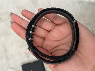 Pulsera trenzada cuero y metal