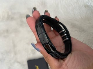 Pulsera trenzada cuero y metal