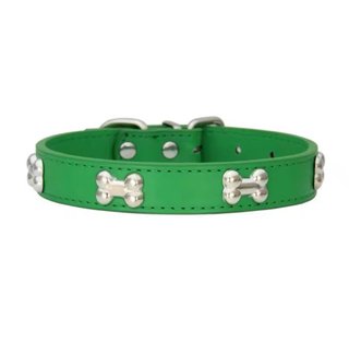 Collare per cani nuovo verde con ossa