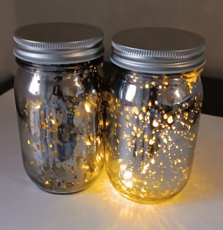 2 Frascos Vidrio Mercurizado con Luces LED platead