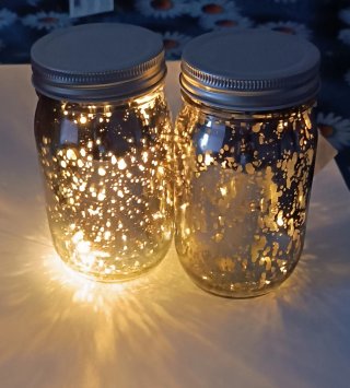2 Frascos Vidrio Mercurizado con Luces LED platead