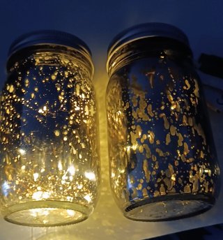 2 Frascos Vidrio Mercurizado con Luces LED platead