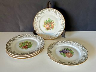 🇫🇷 Limoges 5 Platos Postre Frutas Porcelana