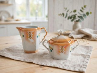 Lechera y azucarero de porcelana antigua