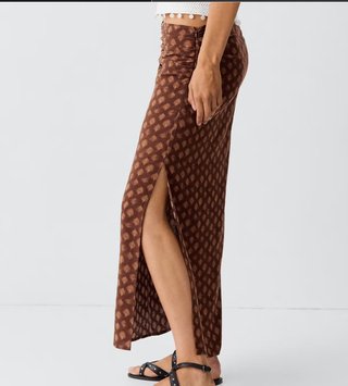 Falda larga estampada marrón
