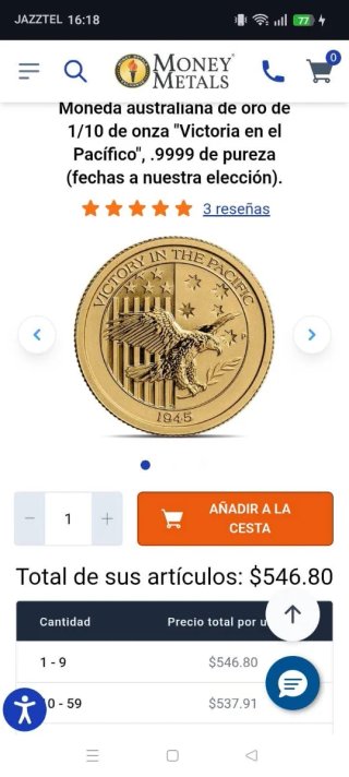 1/10 Onza Oro Australia 2016