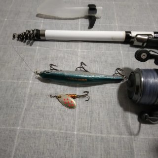 Caña pesca EVIA carrete mas señuelos!!