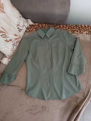 Camicia Benetton verde manica 3/4