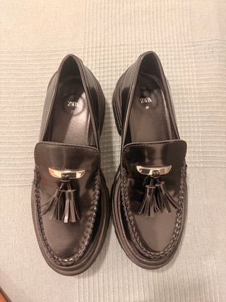 Mocasines Zara plataforma con flecos talla 37