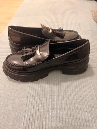 Mocasines Zara plataforma con flecos talla 37