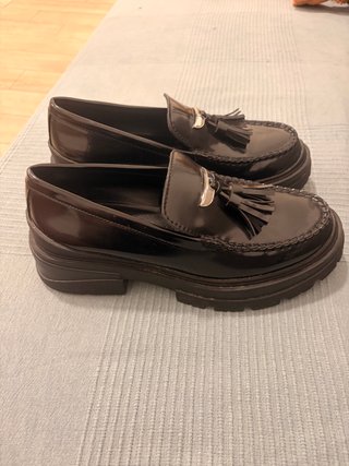 Mocasines Zara plataforma con flecos talla 37