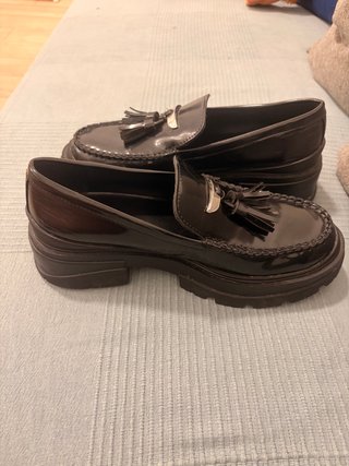 Mocasines Zara plataforma con flecos talla 37