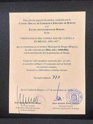Facsímil Ordenanzas Consulado Castilla Brujas 1467