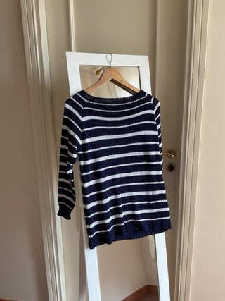Maglione Righe Blu Bianco 100% Acrilico Taglia S