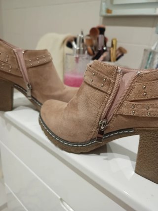 Botines tacón plataforma beige/rosa