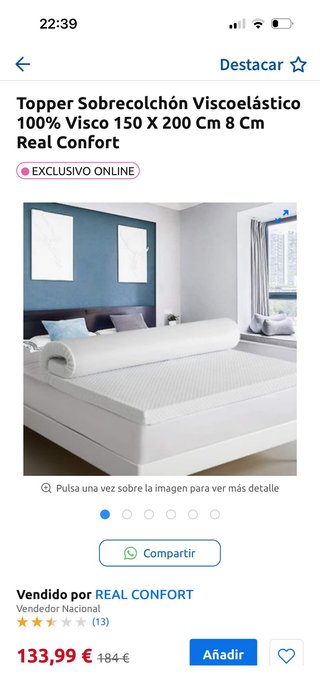 Topper Viscoelástico 150x200cm 8cm Real Confort
