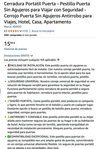 Pack 2 Cerradura Portatil Puerta Viaje Pestillo