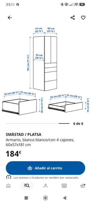 Armario infantil IKEA SMÅSTAD blanco