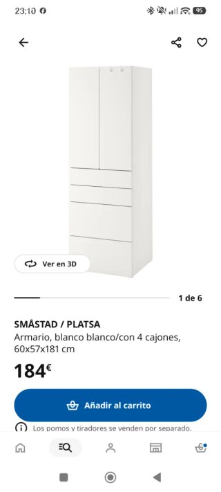 Armario infantil IKEA SMÅSTAD blanco